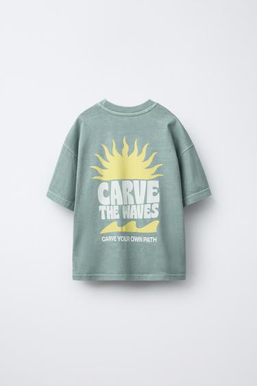 ENSEMBLE TEINT EN PIÈCE T-SHIRT IMPRIMÉ ET BERMUDA - Bleu / Vert de Zara - Image 2