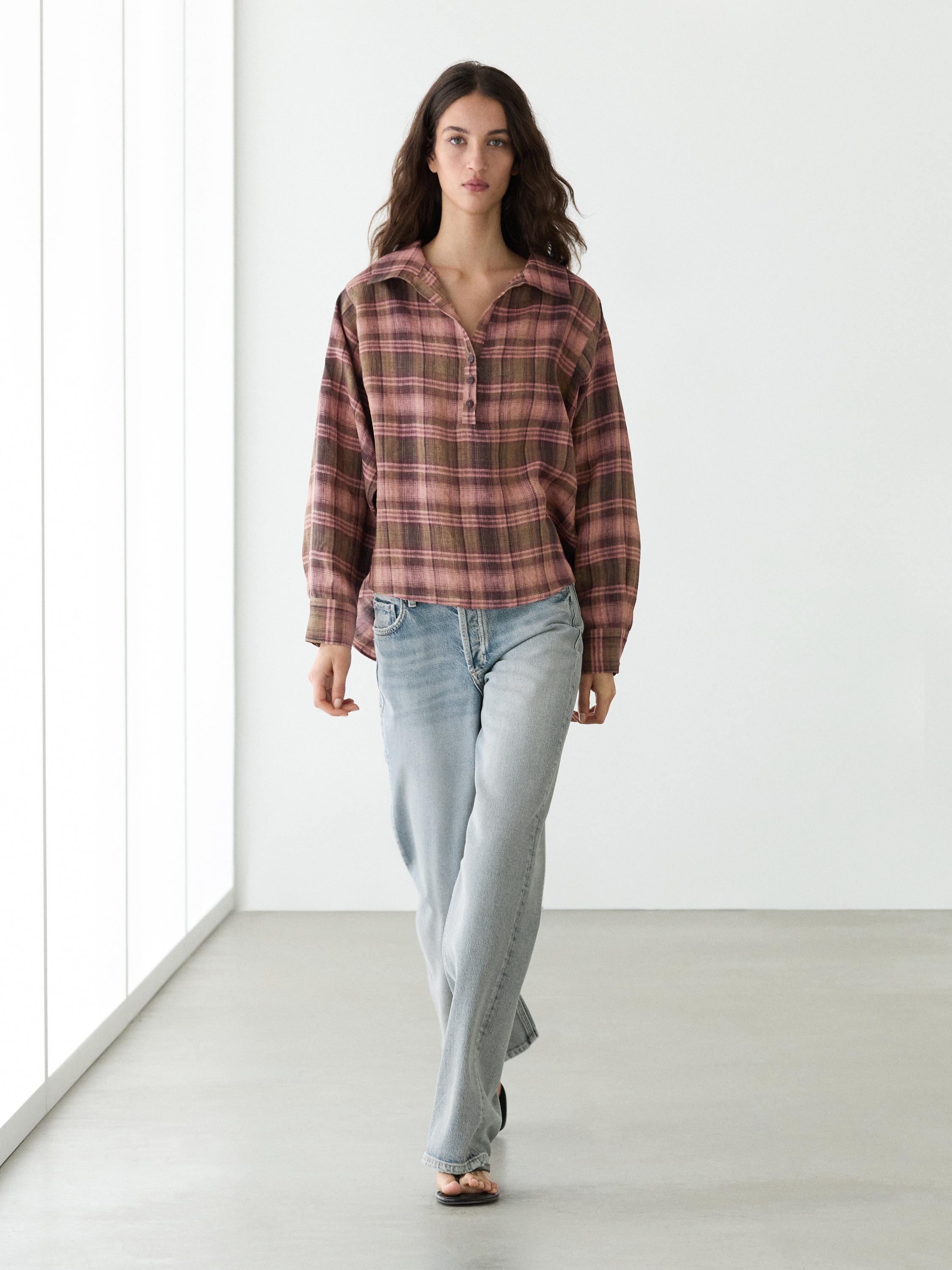 Flowing 100% linen check shirt