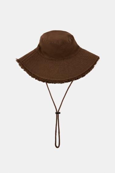 100% COTTON BUCKET HAT - Brown by Zara