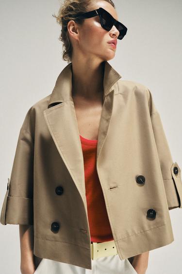 KRÁTKÝ TRENČKOT S KRÁTKÝM RUKÁVEM - Hnědobéžová od Zara