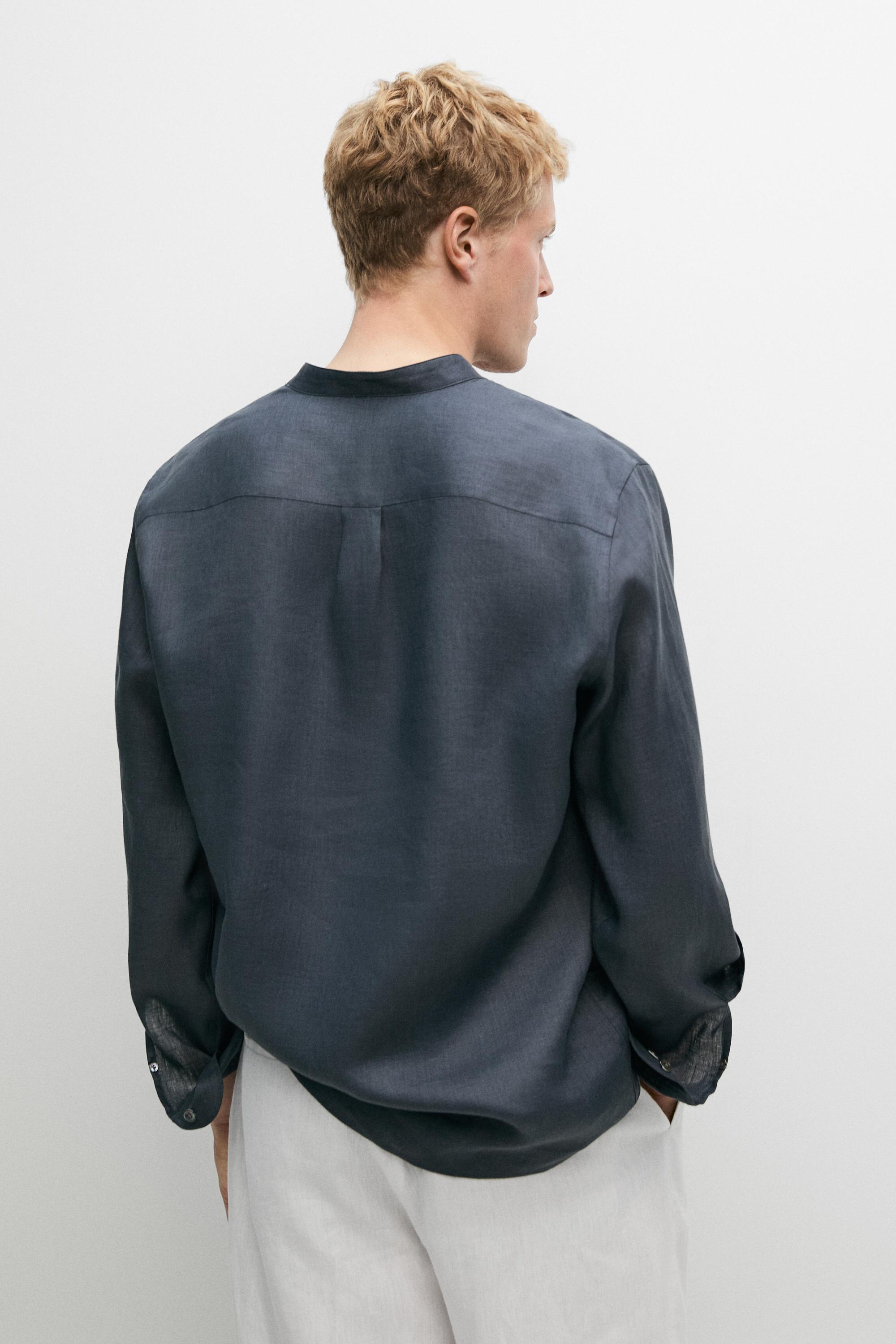 Regular fit stand collar 100% linen shirt