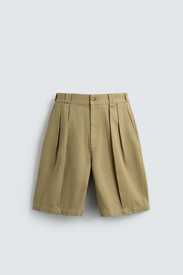 RELAXED FIT PLEATED BERMUDA SHORTS - camel by Zara
