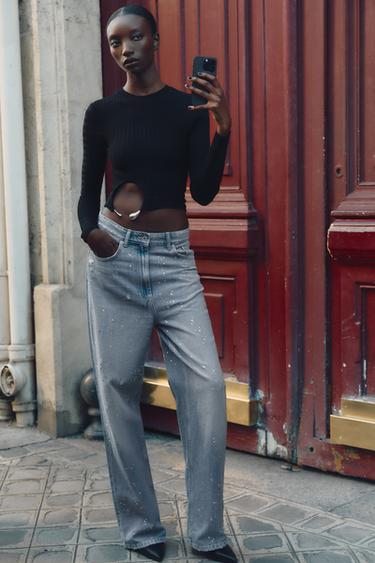RIBBED KNIT TOP WITH APPLIQUÉ - Black by Zara - Image 2