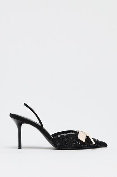 SEQUIN HIGH HEEL SHOES WITH BOW DETAIL - Black by Zara