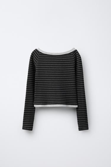Zara DOUBLE TEXTURE STRIPED T-SHIRT - striped