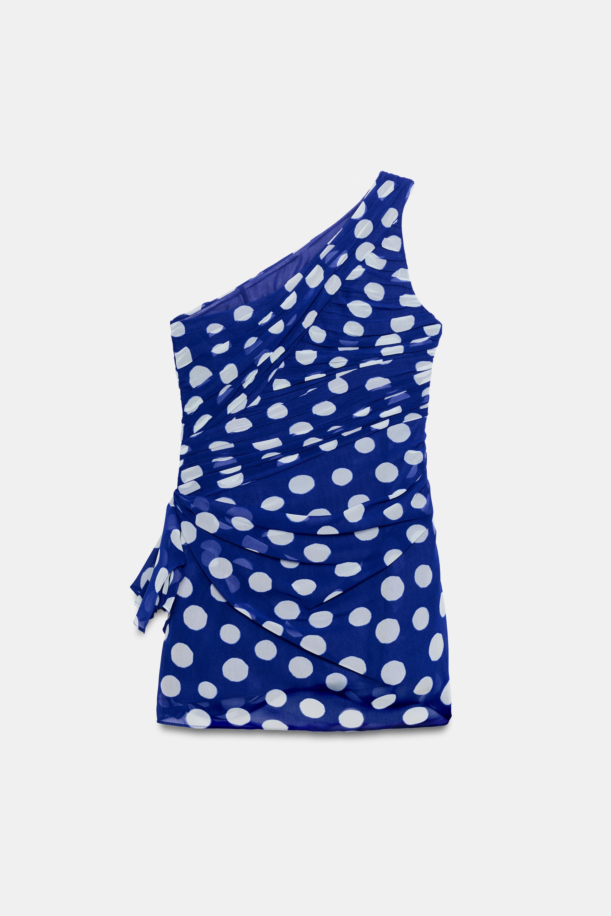 DRAPED POLKA DOT MINI DRESS