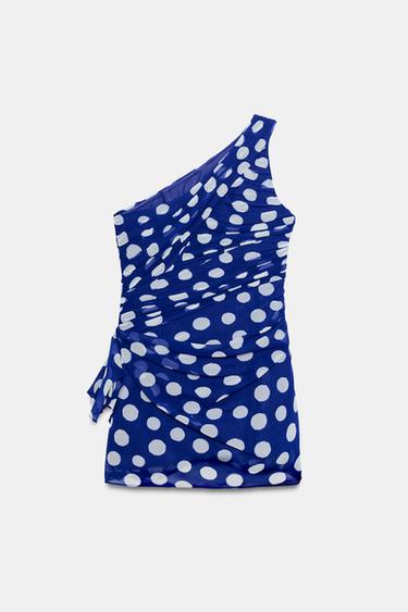 DRAPED MINI DRESS WITH DOTS - Blue/White by Zara - Image 2