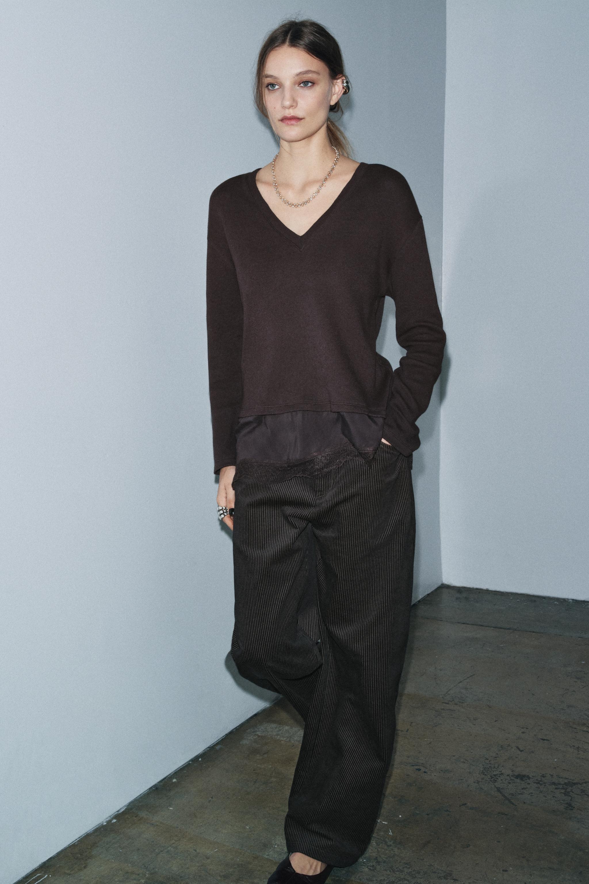 COMBINATION LACE T-SHIRT - Brown | ZARA Canada