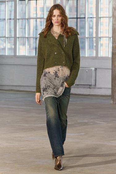 CHAQUETA CRUZADA PUNTO - Verde medio de Zara