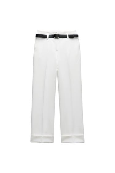 BELTED TROUSERS WITH TURN-UP HEMS