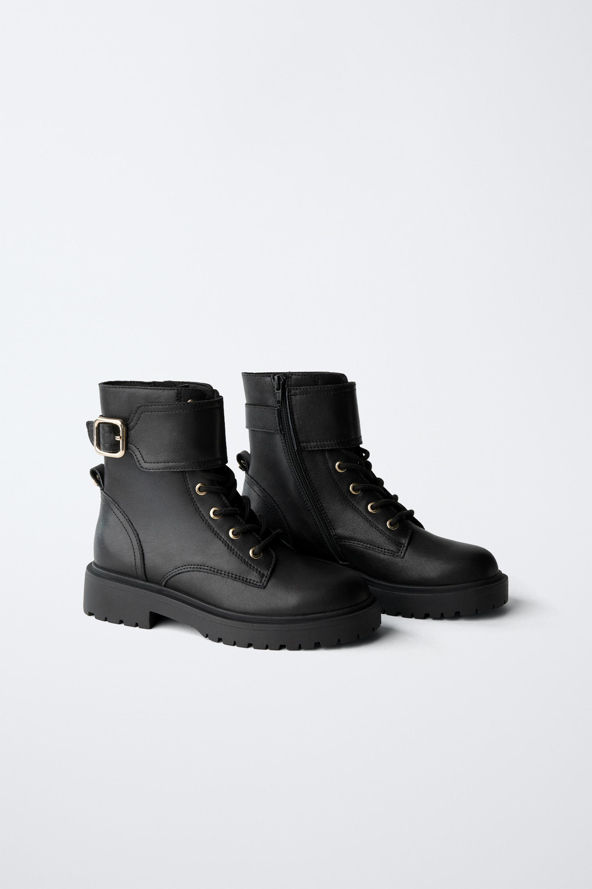 バックル レザーアンクルブーツ - ブラック | ZARA Japan / 日本