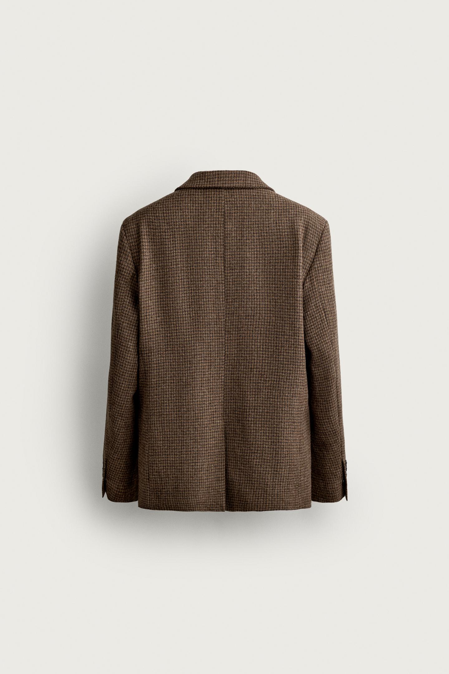 Мужской пиджак Zara Regular Fit Houndstooth Suit Blazer, цвет: Коричневый — фото 7