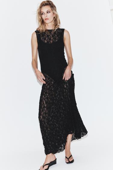 VESTIDO MIDI ENCAJE - Negro de Zara