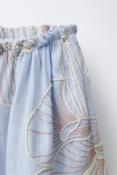 JUPE BRODÉE FLEURS - Bleu de Zara - Image 2