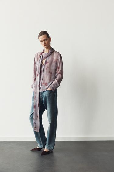 SCARF PRINT BLOUSE - Maroon Grey by Zara - Image 0