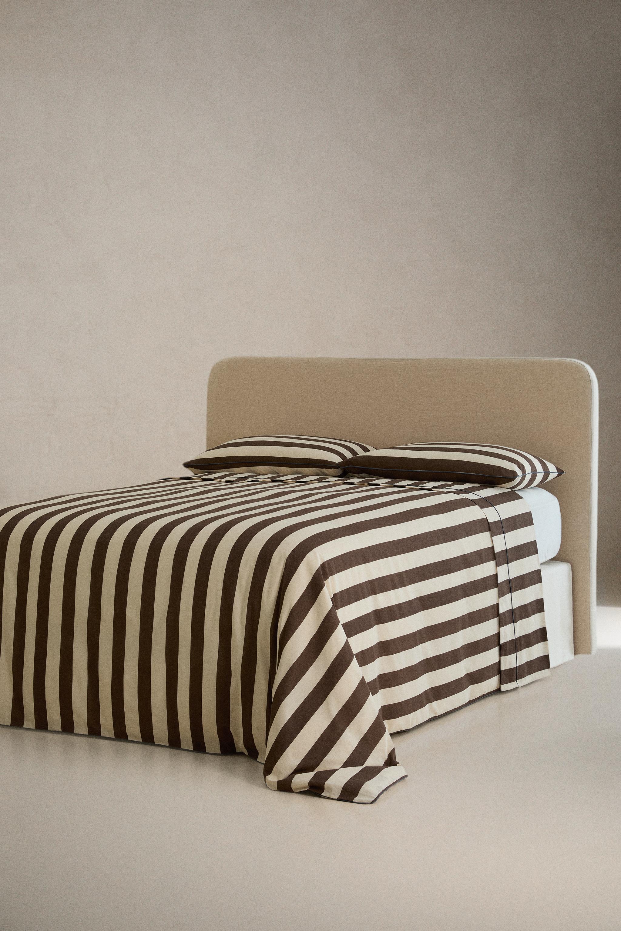 FADED COTTON STRIPE DUVET COVER — Dark brown (alternate view)