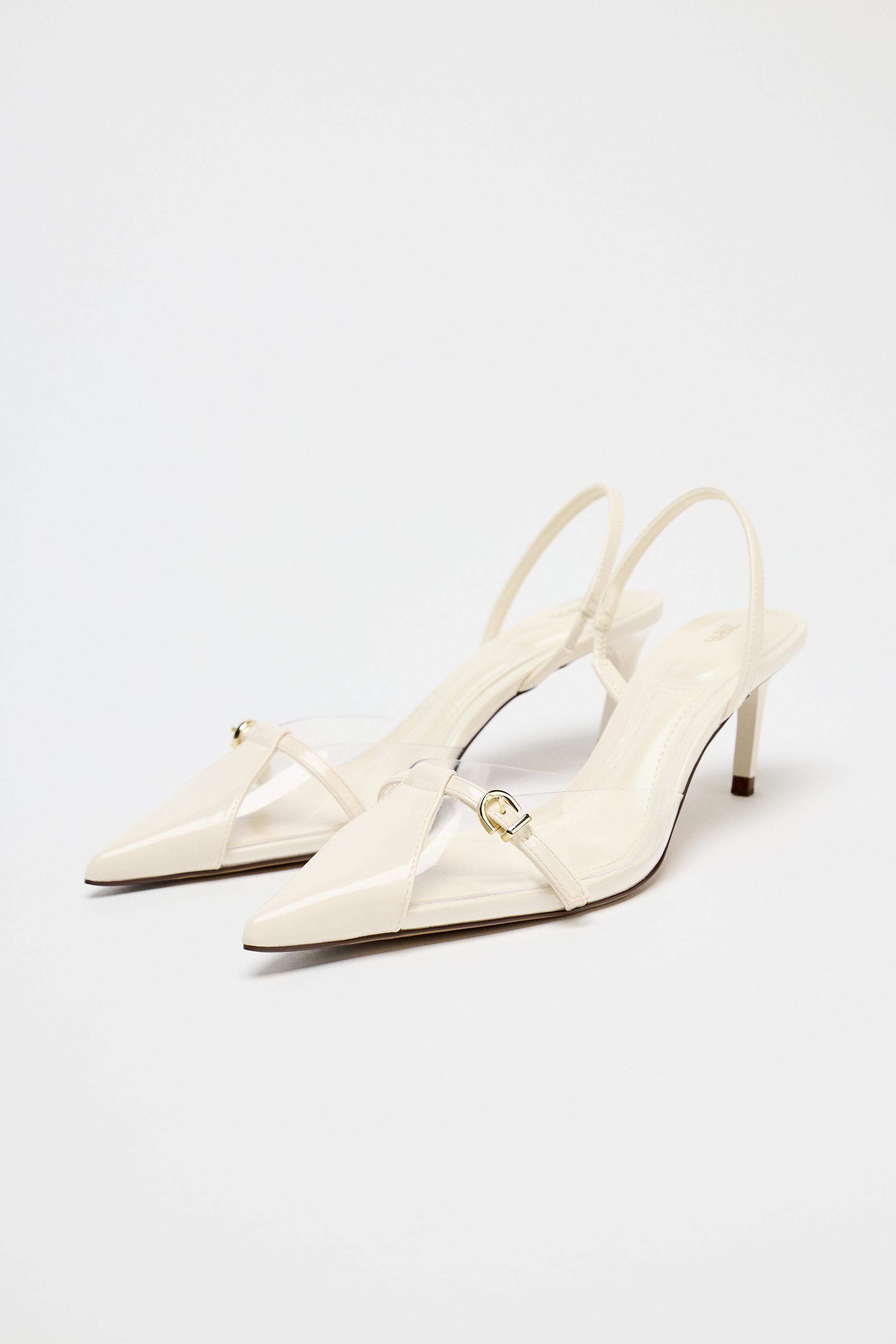 【ZARA】ビニールバックル スリングバックシューズ|2251/510/001 ビニールバックル スリングバックシューズ - ホワイト | ZARA