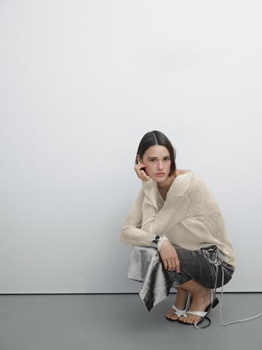 Zara Velvet midi skirt with floral detail - Studio - Gray marl