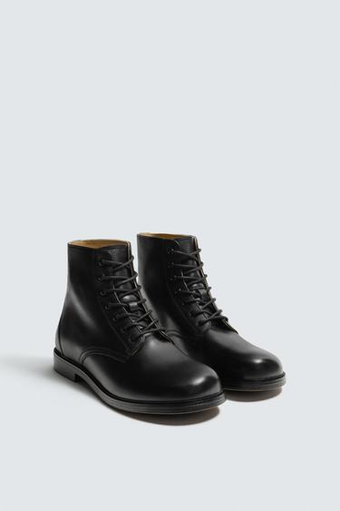 LIMITED EDITION LEATHER LACE-UP BOOTS - Black by Zara