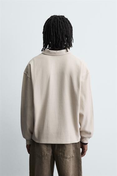 CABLE KNIT TEXTURED POLO SHIRT - Ecru by Zara