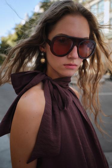 BOW DETAIL PUFF TOP - Dark aubergine by Zara - Image 2