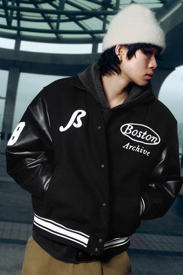 EMBROIDERED CONTRAST BOMBER JACKET - Black by Zara