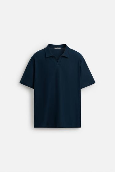 Zara TEXTURED POLO SHIRT - Navy blue