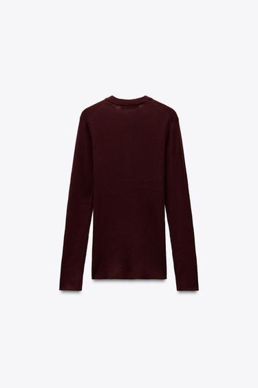 FINE KNIT WOOL SWEATER - Burgundy by Zara - Image 4