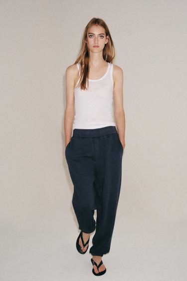 Zara WASHED EFFECT PANTS - Indigo