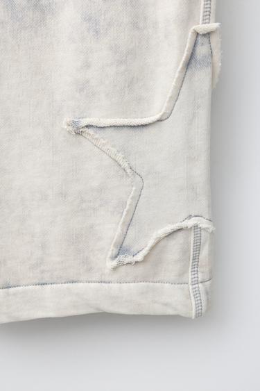WASHED-EFFECT LONG BERMUDA SHORTS WITH STAR PATCH - Mid-grey by Zara