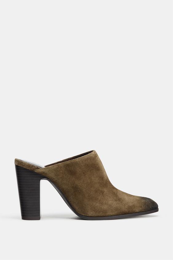 WORN EFFECT SPLIT LEATHER MULES