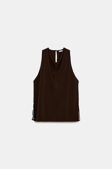 TOP ABERTURAS ENCAJE - Marrón de Zara - Imagen 0