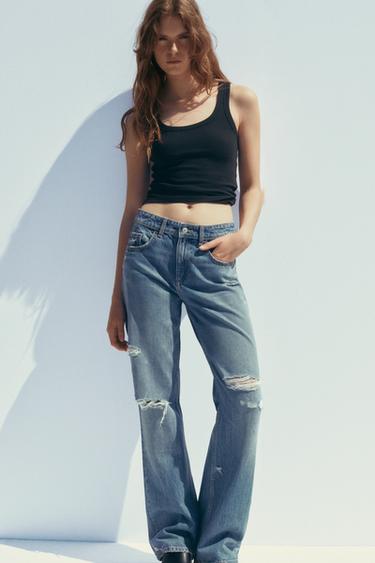 Zara TRF MID-RISE RIPPED WIDE LEG JEANS - Indigo - Image 0