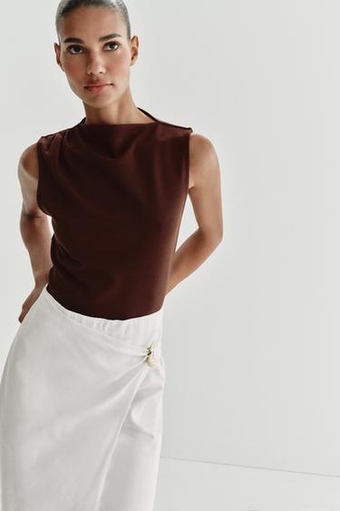 CONTRAST MIDI DRESS WITH HARDWARE - Brown / Ecru by Zara - Image 2