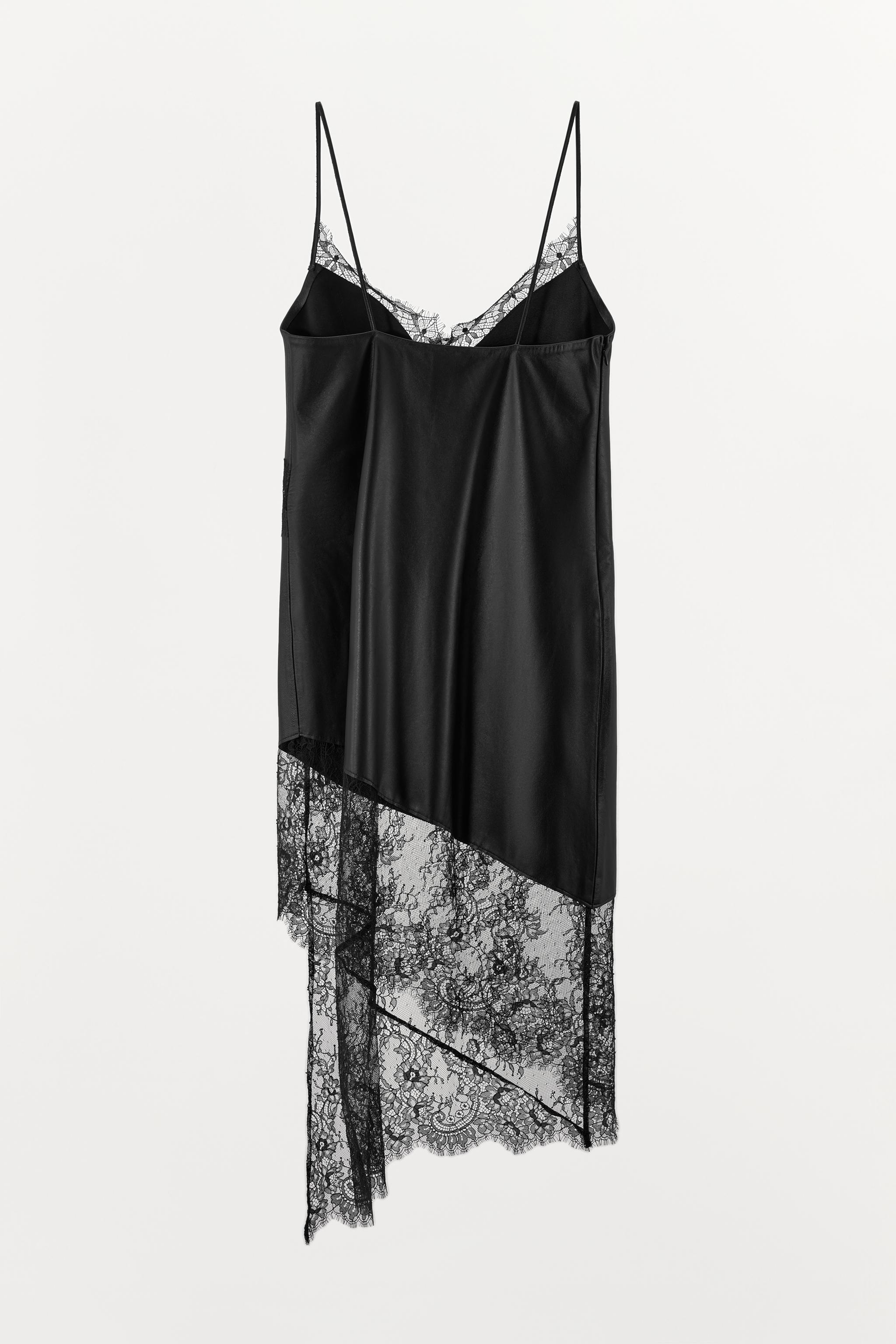 ASYMMETRIC 100% LEATHER LACE DRESS