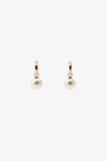 PEARL HOOP EARRINGS - Golden by Zara
