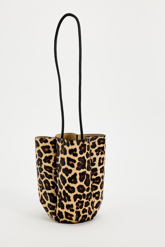 Zara ANIMAL PRINT LEATHER MINI BUCKET BAG - Leopard - Image 8