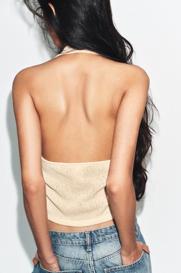 TOP HALTER RUSTIQUE À FANTAISIES - Jaune de Zara - Image 3