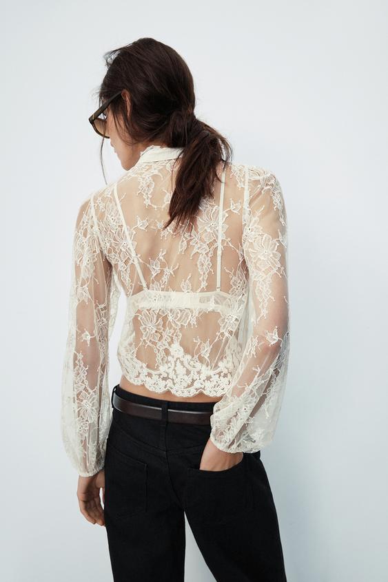 TOP EN DENTELLE À BOUTONS - Écru de Zara - Image 6