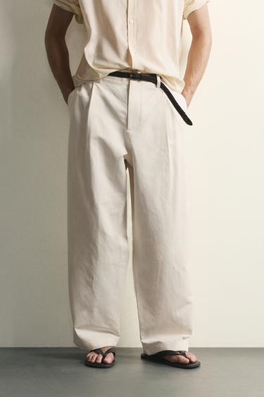 RELAXED FIT PLEATED TROUSERS - Ecru by Zara