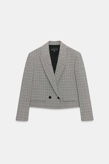 BLAZER CORTA CUADROS - Grises de Zara - Imagen 0