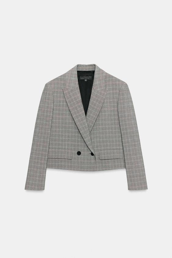 BLAZER CORTA CUADROS - Grises de Zara - Imagen 0