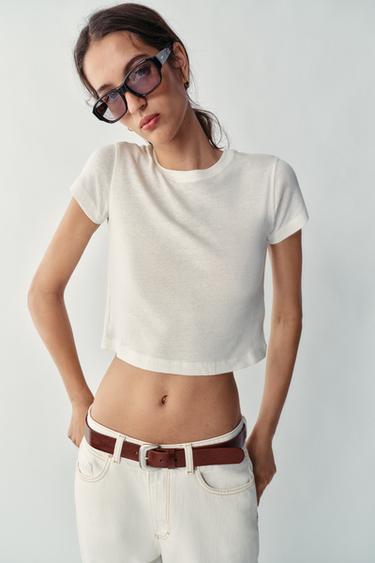 Zara RUSTIC SHORT SLEEVE T-SHIRT - White