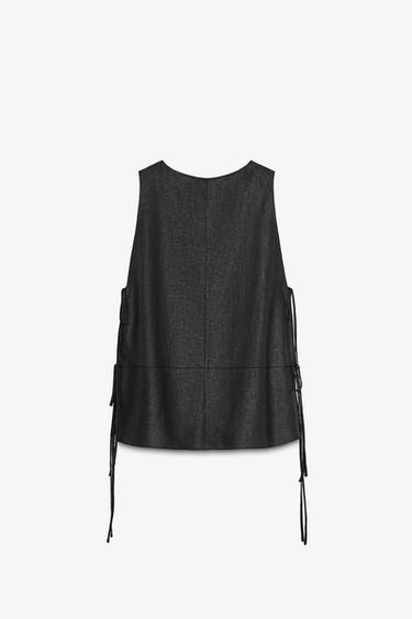 ZW COLLECTION LINEN BLEND TOP - Black by Zara - Image 5