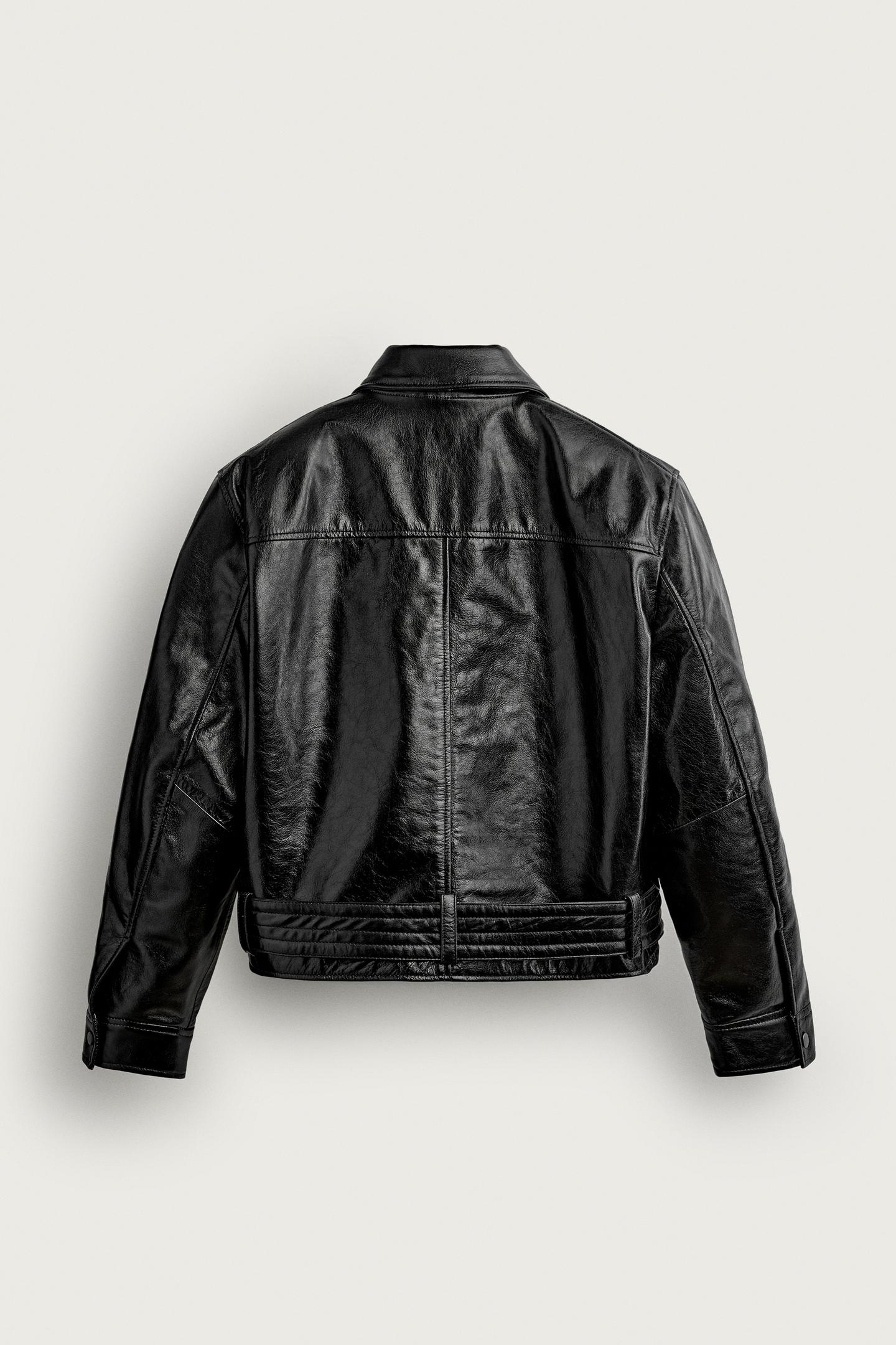 Мужская куртка Zara Cropped Leather, цвет: Чёрный — фото 8