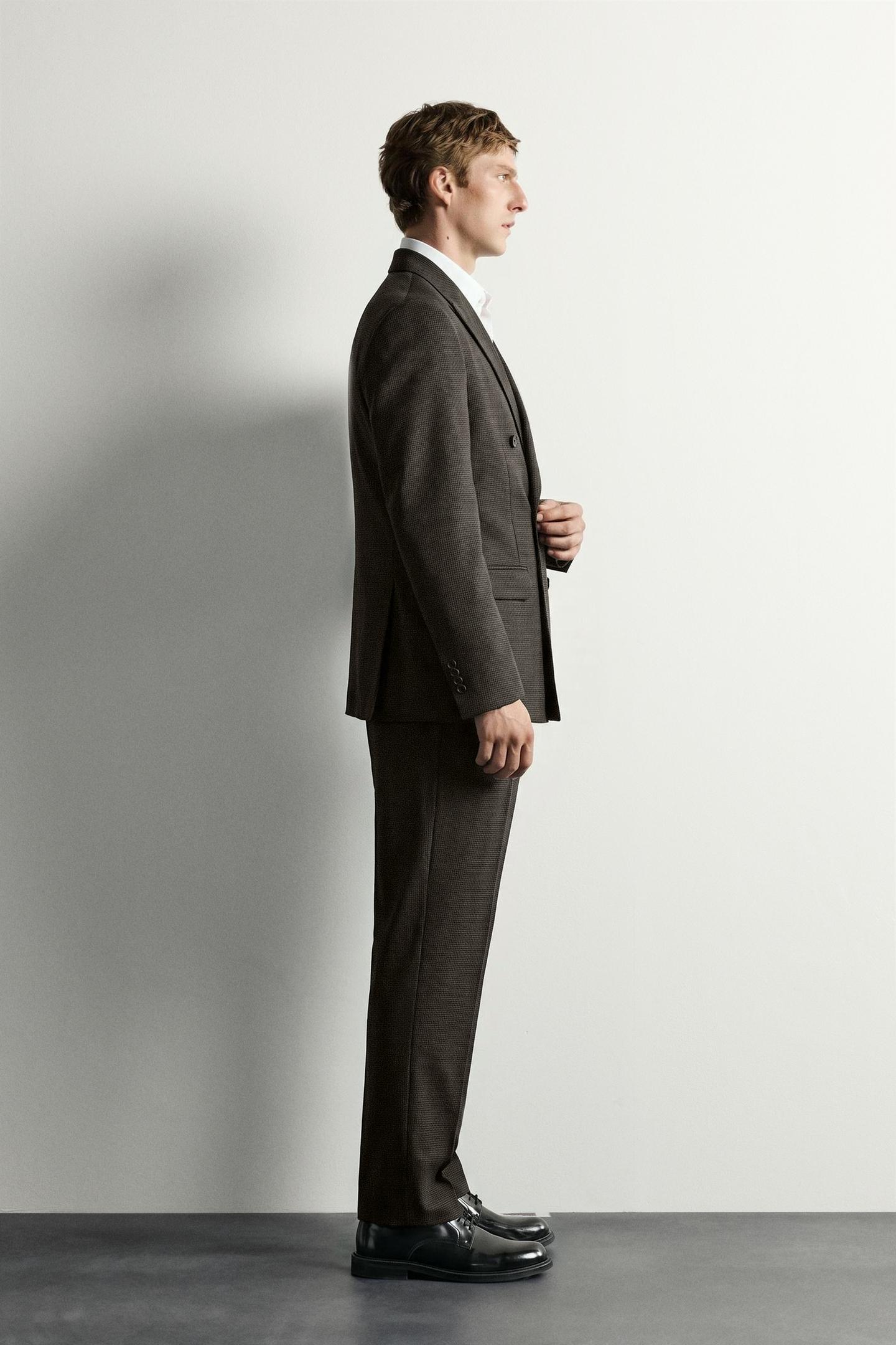 Мужские брюки Zara Wool-Blend Houndstooth Suit, цвет: Чёрный / Коричневый — фото 4
