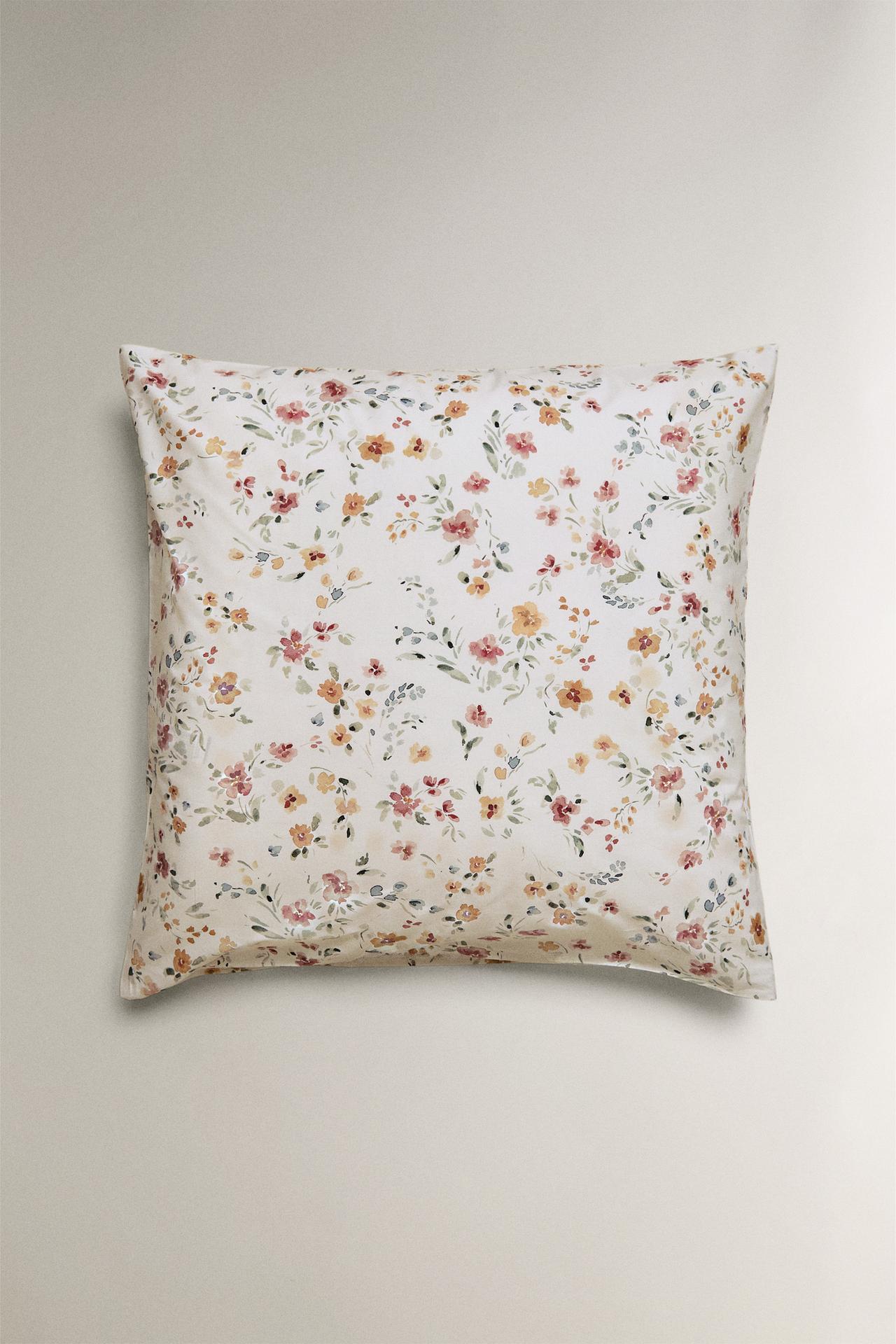 FLORAL COTTON PERCALE PILLOWCASE (200 THREAD COUNT) — Oyster-white