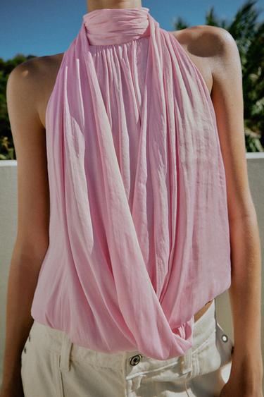 TOP HALTER SATINÉ - Rose de Zara - Image 3