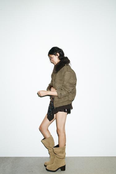 VESTE EFFET DAIM COL AMOVIBLE - Kaki de Zara - Image 3