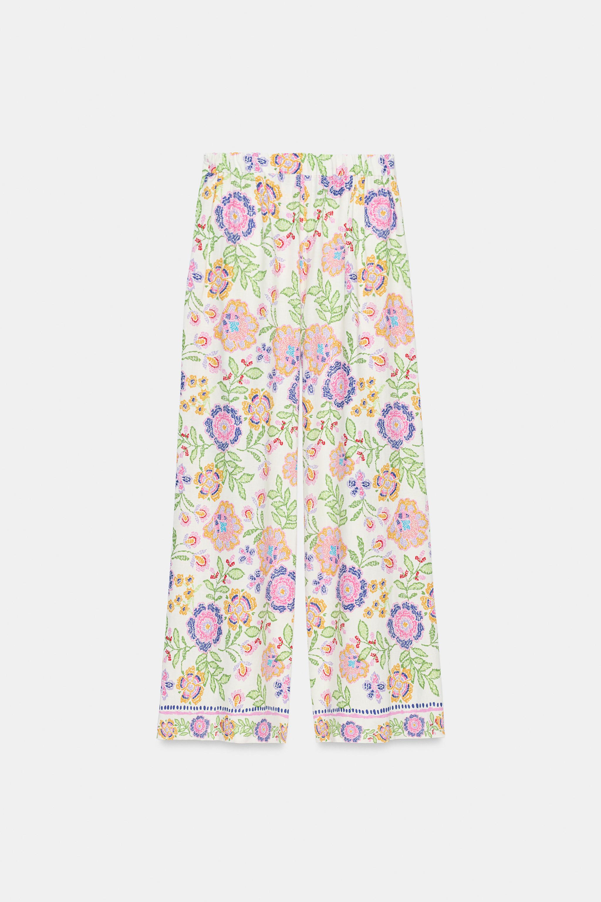FLORAL PRINT LINEN PANTS
